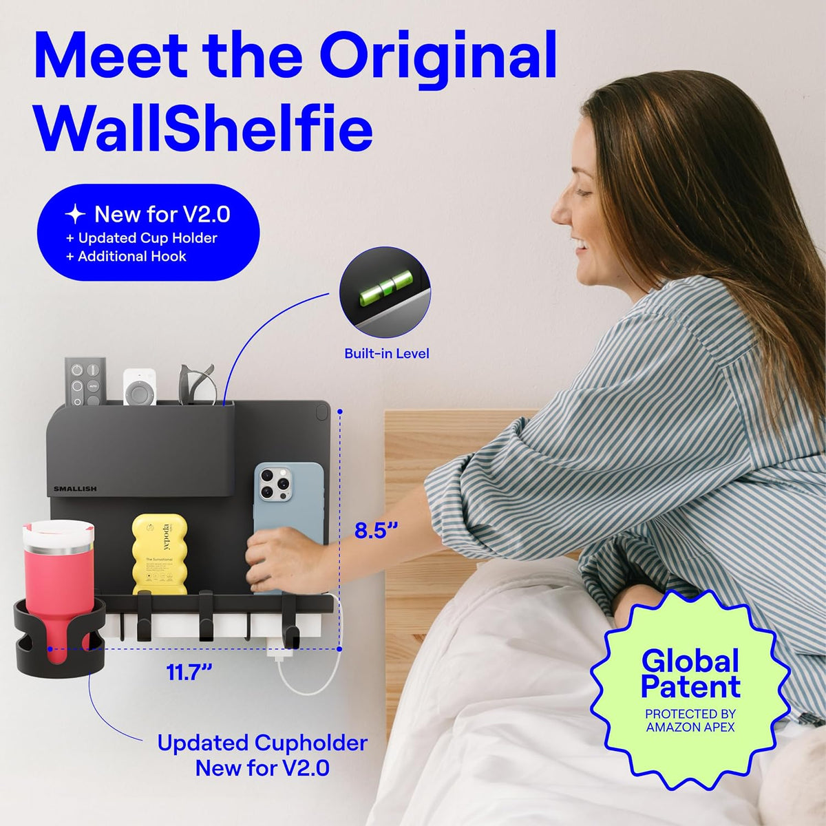 WallShelfie Bedside Wall Organizer & Dorm Decor for Dorm Room - White