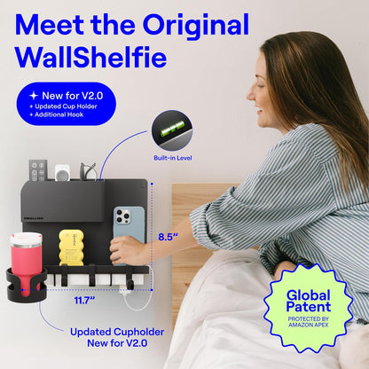 WallShelfie Bedside Wall Organizer & Dorm Decor for Dorm Room - White