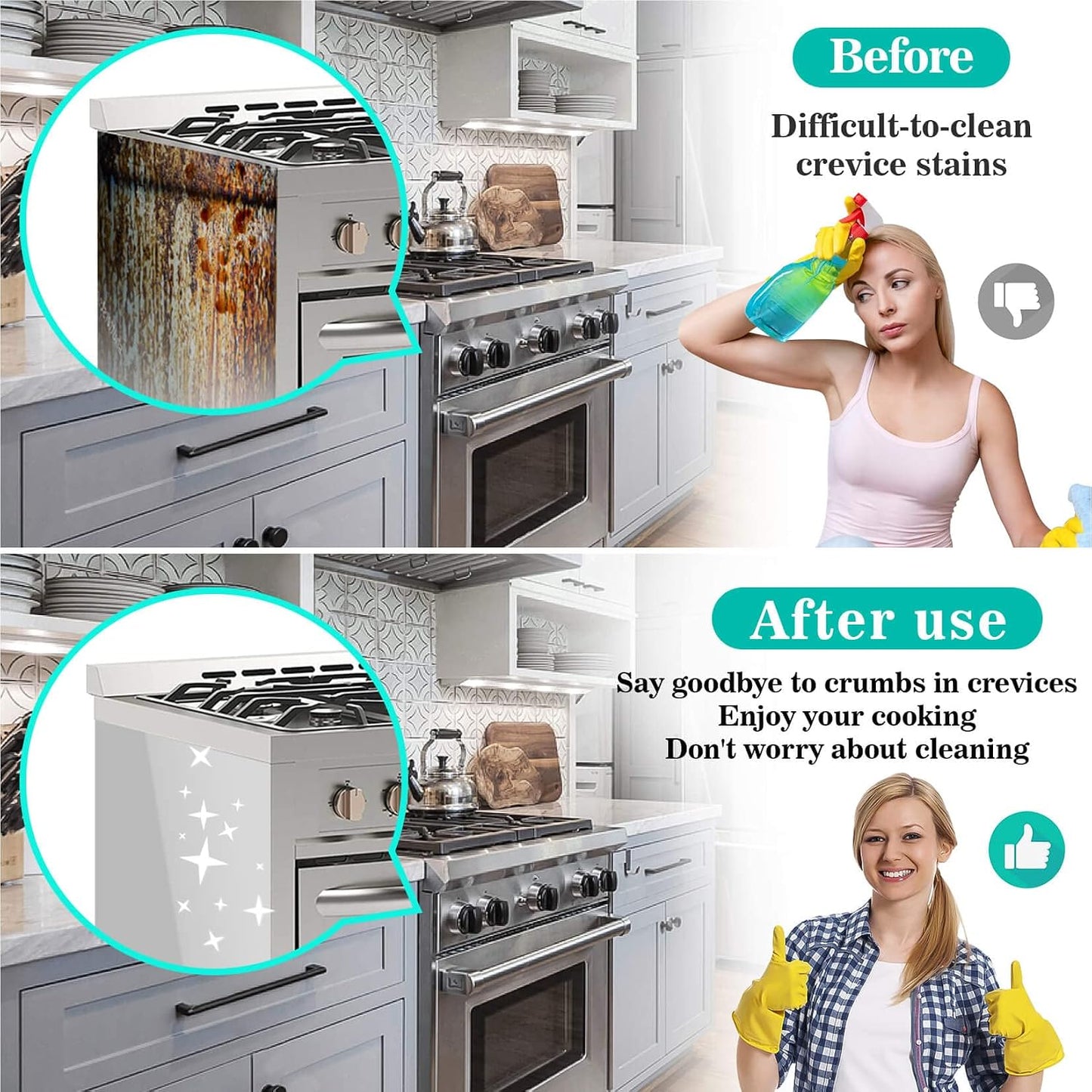 CARGEN 21 Inch Silicone Stove Counter Gap Cover Filler 2PK Black | Flexible kitchen silicone, easily cut to trim for shorter gaps, perfectly seals stove counter spaces, easy to clean