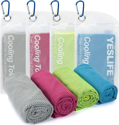 YESLIFE Cooling Towels, 4-Pack 40"x12", Multicolor Set A | Microfiber gym towels, soft breathable neck wrap, cooling towel for yoga running sport camping, Multicolor, 4-pack