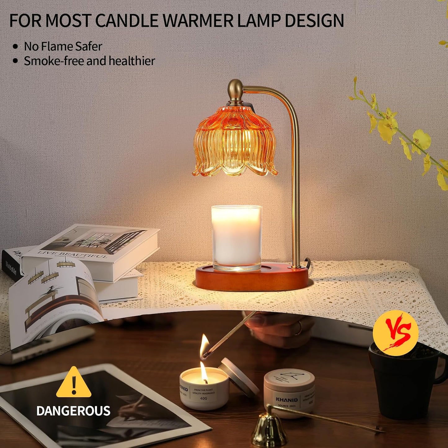 Candle Warmer Lamp with Timer and Dimmer,Electric Gold Light Gifts for Women Melt Wax Warmer Lamp with 2 Bulbs for Candle Jars House Warming New Home Decor Bedroom