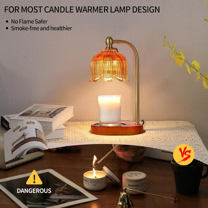 Candle Warmer Lamp with Timer and Dimmer,Electric Gold Light Gifts for Women Melt Wax Warmer Lamp with 2 Bulbs for Candle Jars House Warming New Home Decor Bedroom