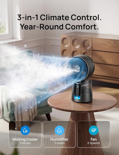 DREO TurboCool Misting Fan 516, 5℉ Drop Cooling Fans that Blow Cold Air | 150°+30° Omni-directional Oscillating, Evaporative air cooler, 26 ft/s Wind, Ultrafine Mist, 20dB, 6 Speeds 2 Modes, White