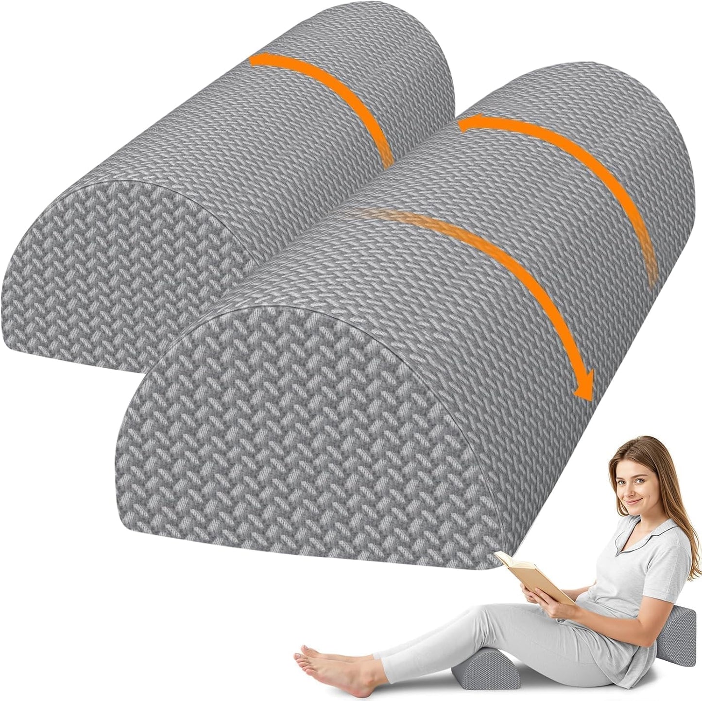 SweetSlubr Knee Pillow for Side Sleepers, Half Moon Memory Foam Bolster Pillow for Legs, Ergonomic Design Wedge Elevation Pillow for Side & Back Sleeping, Under Knee Support, Foot, Ankle, Lumbar,White