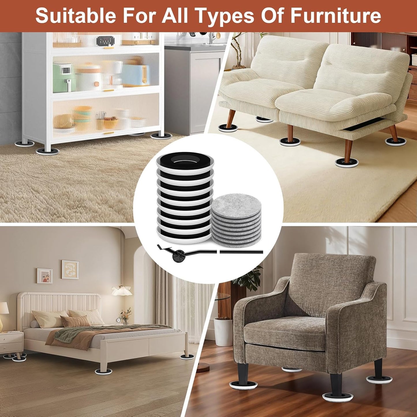 New Upgrade Furniture Sliders: Multi-Surface 3-in-1 Furniture Movers Slider | Heavy Moving Pads with 8PCS 4.3" Carpet Sliders + 4PCS Hard Floor Socks + 1 Lifter - Protect Floor and Easily Move Furniture