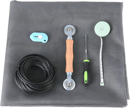 Windows Screen and Screen Door Repair Kit, 48"x118" Charcoal Fiberglass Mesh with Rolling Tool/Hook/Ruler/Cutter/Spline - Window Screen & Sliding Screen Door Replacement for Windows, TOOLTRIZ