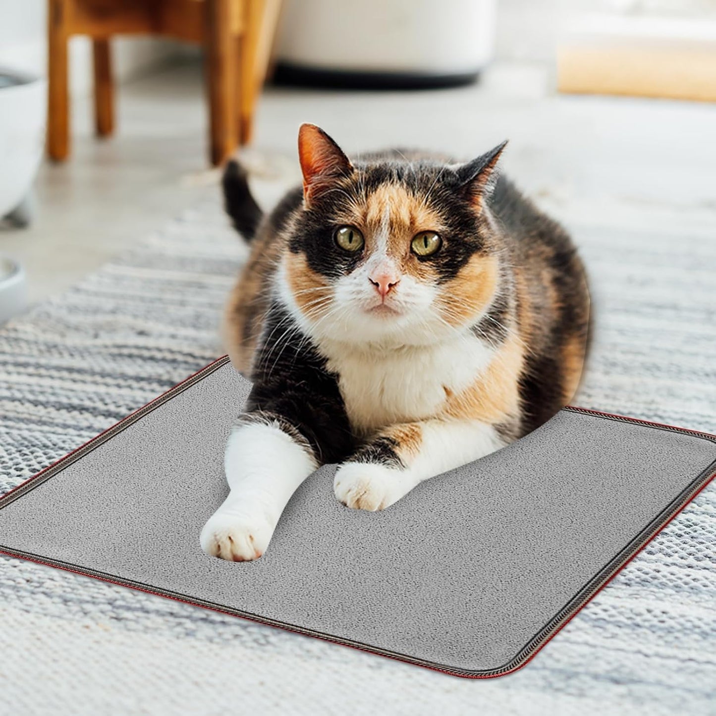 QOUBAI PVC 110V Heated Floor Mat Heater for Foot Warmer Under Desk 22 x 20 Inch Electric Heating Pad Energy Saving Carpet Pad Indoor Floor Heated Rug for Home Office Bathroom House Gray