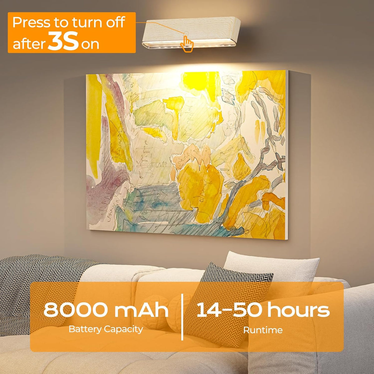 MOITA Battery Operated Wall Sconce Set of 2 Wireless Wall Lamp with Remote Control & Touch Control Rechargeable LED Wall Lights 3 Color Temperatures 360° Rotatable for Bedroom Living Room Black