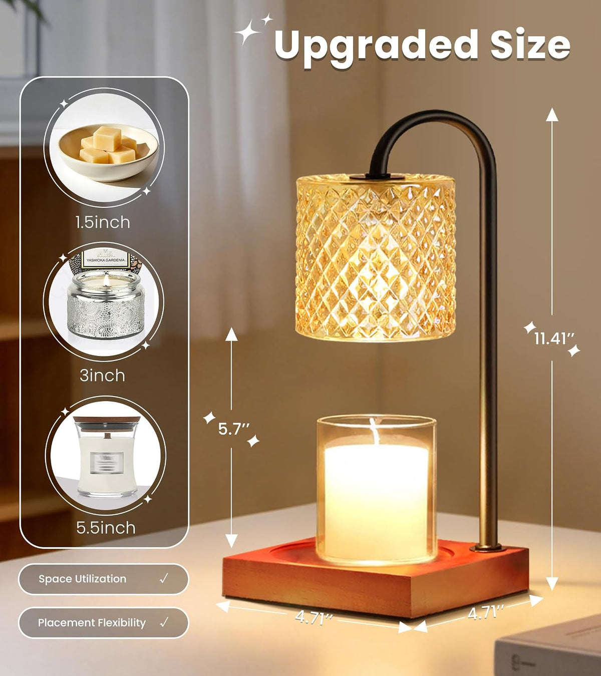 TigQiang Candle Warmer Lamp with Timer, Birthday Gifts for Women, Amber