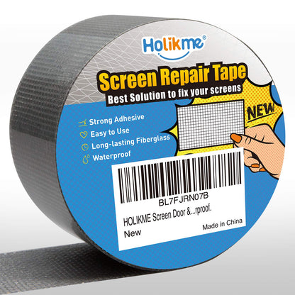 Holikme Window Screen Repair Tape, Door Window Fly Lanai Screen Repair kit Patch Tape Strong Adhesive Long Lasting Fiberglass Covering Wire Mesh Repair Tape Seal for Repair Holes Tears 2"W×80"L, Grey