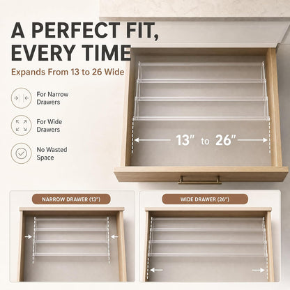 Acrylic Spice Drawer Organizer 4 PK, Expandable 13"-26" Acrylic Spice Rack for Drawer Seasoning Organizer Tray, Shelf Stackable 4-Tier Herb Jar Rack Insert for Kitchen Cabinet, Herb Jars Not Included