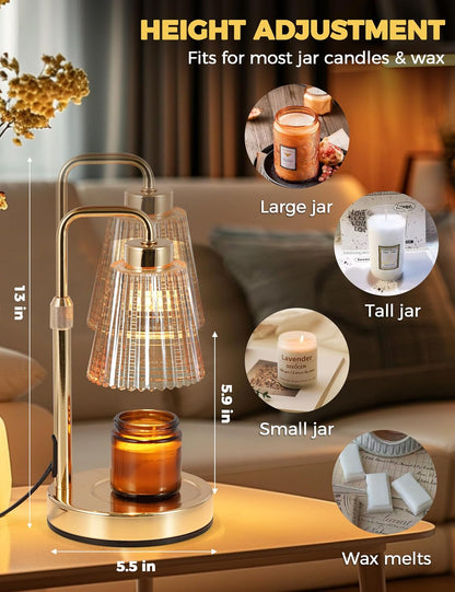Silver Gray Candle Warmer Lamp with 24h Cycle Timer, Dimmable Wax Warmer
