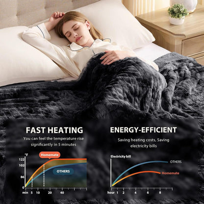 Homemate Heated Blanket Electric Heating Throw 50x60 Plush Faux Fur Sherpa