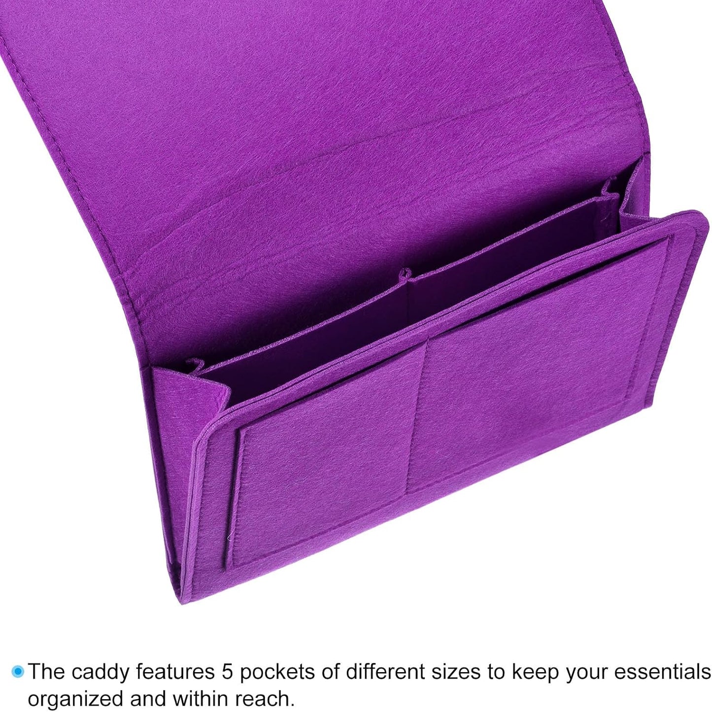 PATIKIL 11in Bedside Caddy, Bed Caddy Bedside Organizer Hanging 5 Pocket Soft Felt Bed Pockets Bedside Storage Organizer Remote Control Holder for Bedroom Phones Glasses, Pink