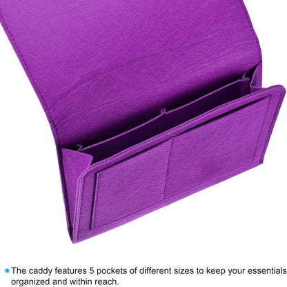 PATIKIL 11in Bedside Caddy, Bed Caddy Bedside Organizer Hanging 5 Pocket Soft Felt Bed Pockets Bedside Storage Organizer Remote Control Holder for Bedroom Phones Glasses, Pink