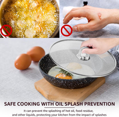 3 Pcs Splatter Guard Stainless Steel Frying Pan Splatter Screen Splash Proof Oil Splatter Cover with Foldable Handle Mesh Oil Proofing Lids for Kitchen Cooking (9.8 inch, 11.4 inch, 13 inch)