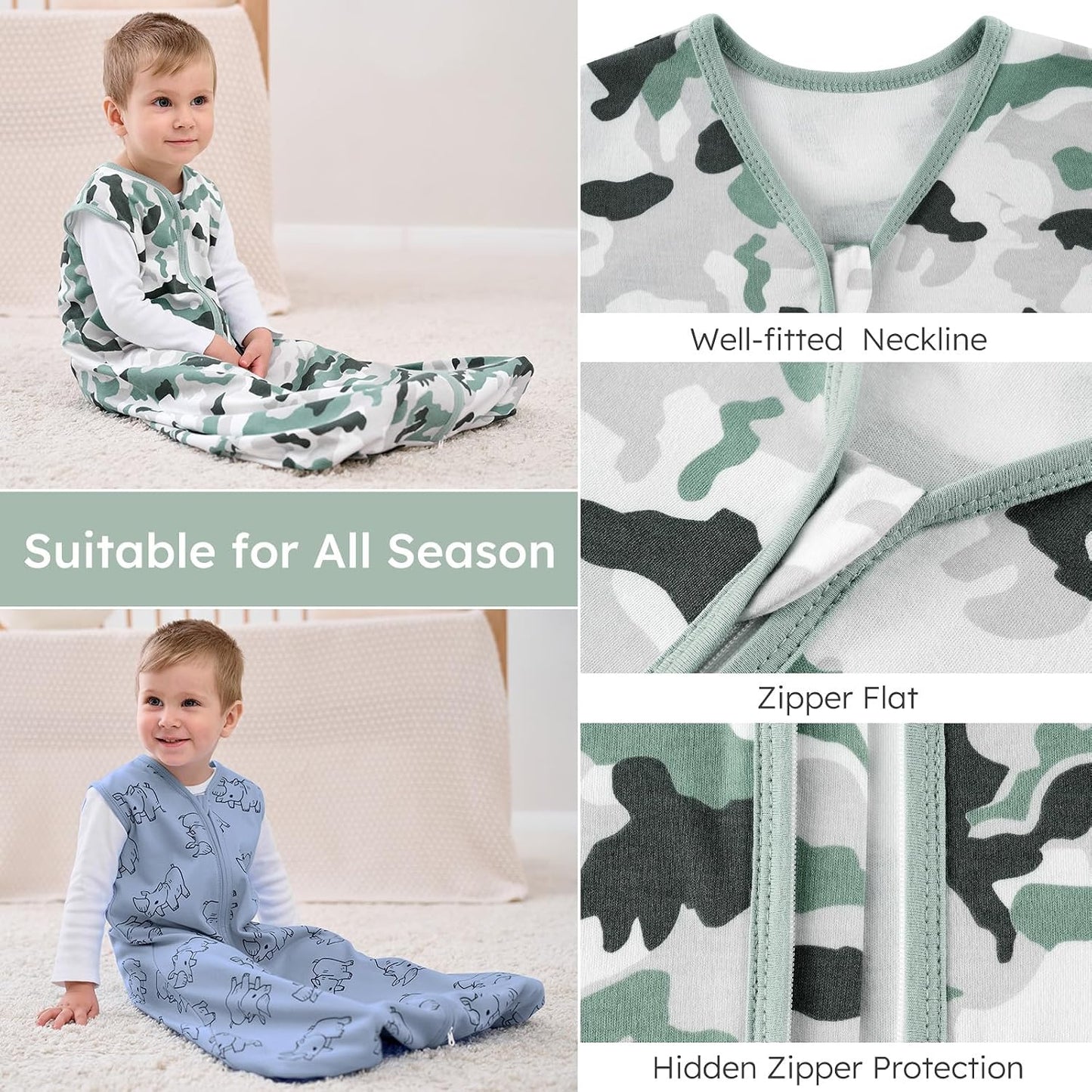 Yoofoss Baby Sleep Sack 0-6 Months Wearable Blanket for Babies 100% Organic Cotton 2-Way Zipper TOG 0.5 Toddler Sleeping Sack 3 Pack, Sleep Sacks