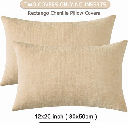 GAWAMAY Lumbar Support Pillow Decorative Rectangle Throw Pillow Covers 12"x20" Inch Set of 2, Soft Chenille Fall Pillowcase for Living Room Bedroom Sofa Couch Cushion Cover Grey 30x50cm (No Insert)