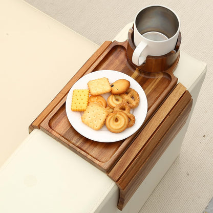 Couch Cup Holder - 3 in 1 Sofa Arm Tray with 360° Rotating Cup Holder & Phone Stand,Arm Chair Rest Table Fits Various of Large Width Couches Armrest,Anti-Slip Foldable Couch Tray for Drinks