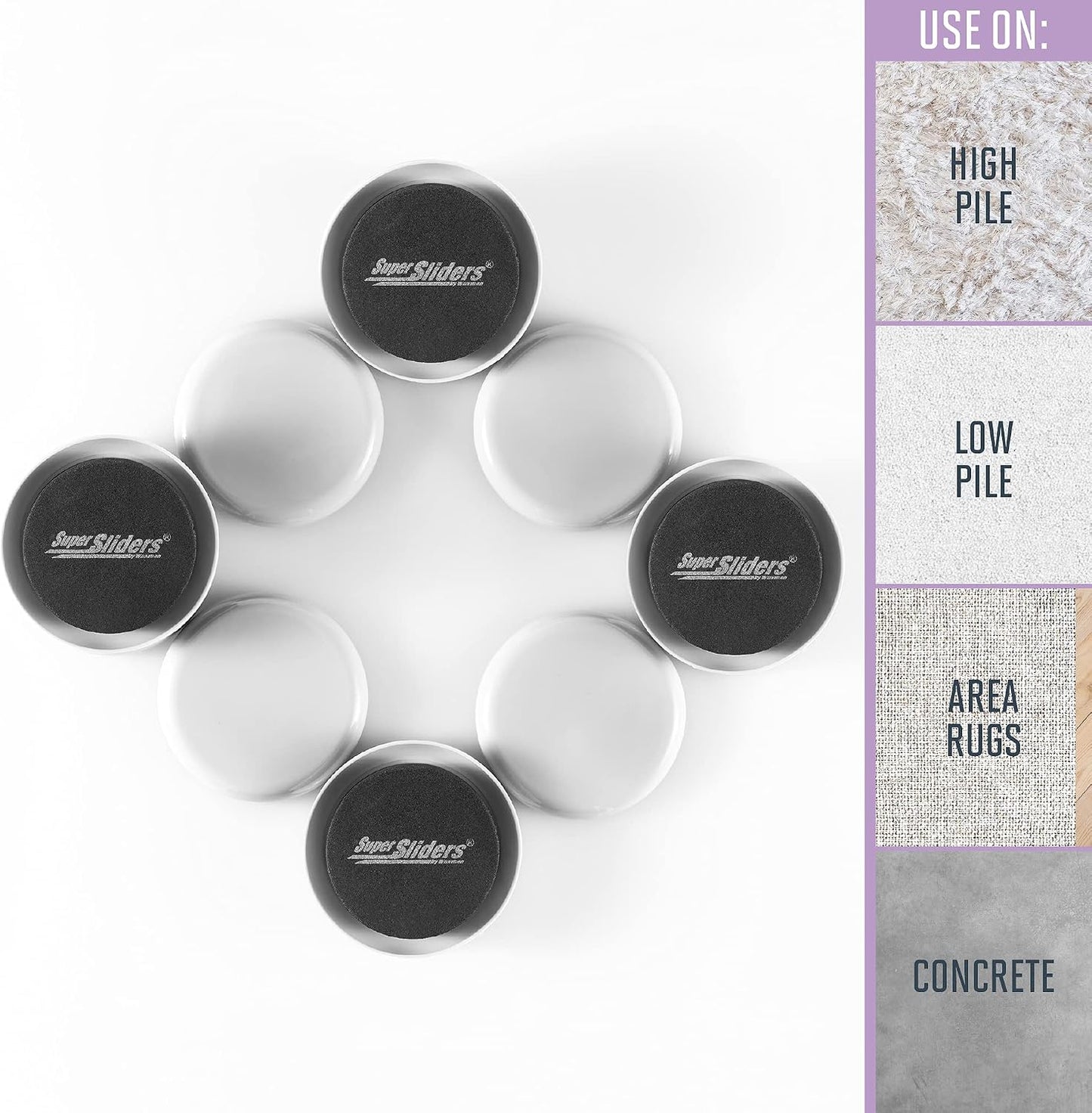 Super Sliders 2 1/2" Round Reusable Furniture Sliders- Easily Move Small to Medium Sized Items Across Carpet 8 Pack Gray