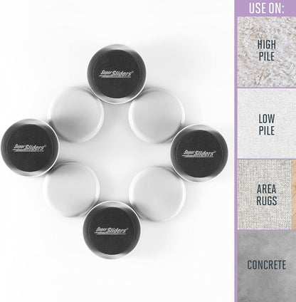Super Sliders 2 1/2" Round Reusable Furniture Sliders- Easily Move Small to Medium Sized Items Across Carpet 8 Pack Gray