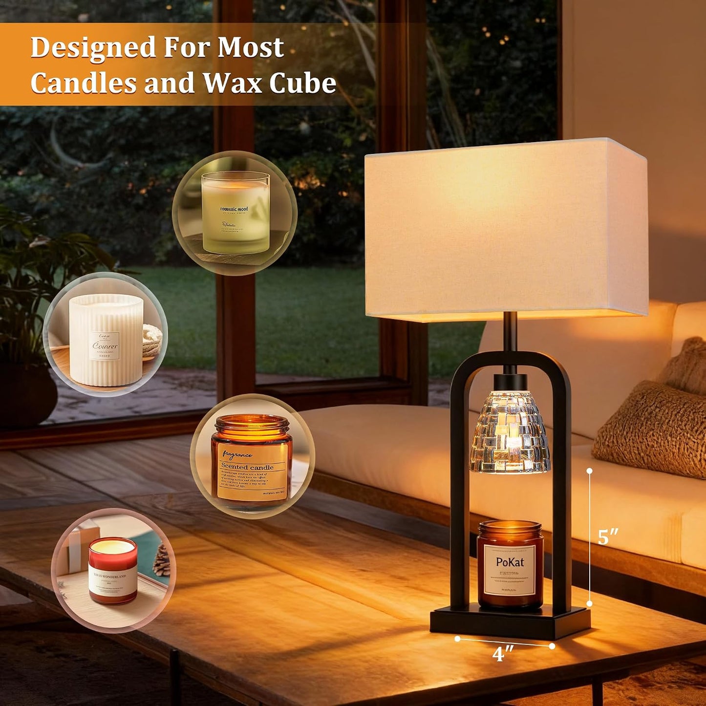 PoKat Gold Table Lamp Candle Warmer, Candle Warmer Lamp with Timer Dimmer, Wax Light Warming Table Lamp for Jar Candles, Modern Bedside Lamp for House Warming Home Decor Living Room, Bulb Included