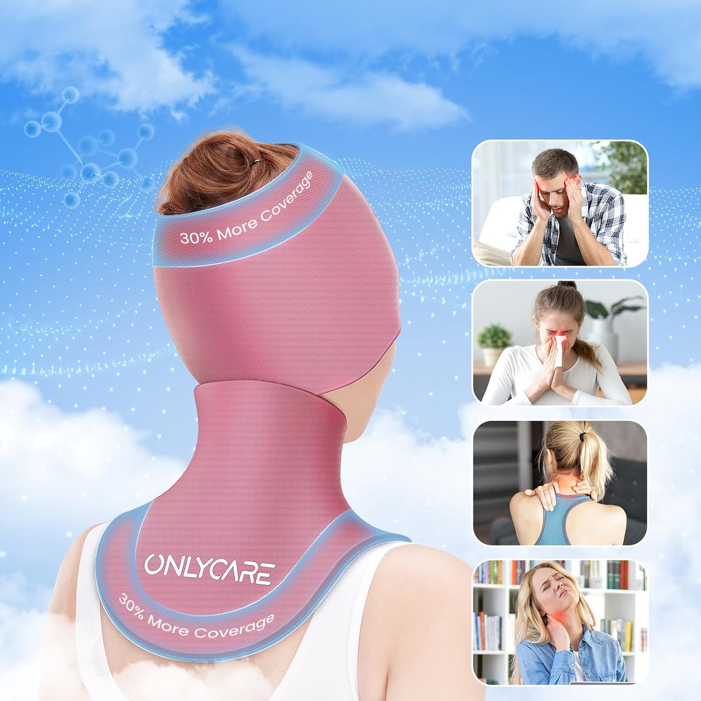 ONLYCARE Migraine Relief Cap, Headache Relief & Neck Ice Pack Wrap Gel Set | Upgrade Headache Cap and Shoulder Cold Pack, Hot & Cold Compress, FSA-HSA Eligible, Relief of Pain, Swelling, Office Pressure
