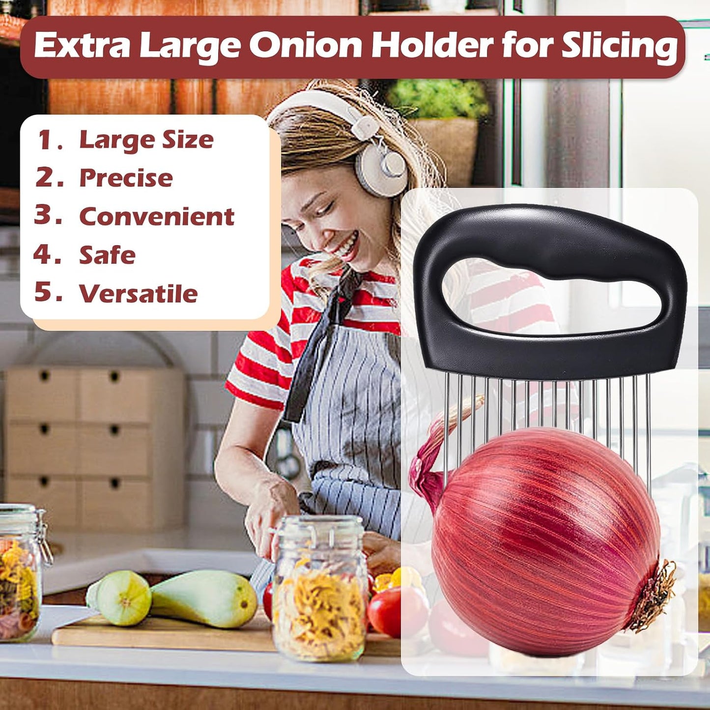 Hendiy Extra-Large Onion Holder for Slicing, 304 Stainless Steel | 16 Long Needles, Vegetable Chopper, Tomato Potato Slicer, Meat Tenderizer, Food Slicing Guide