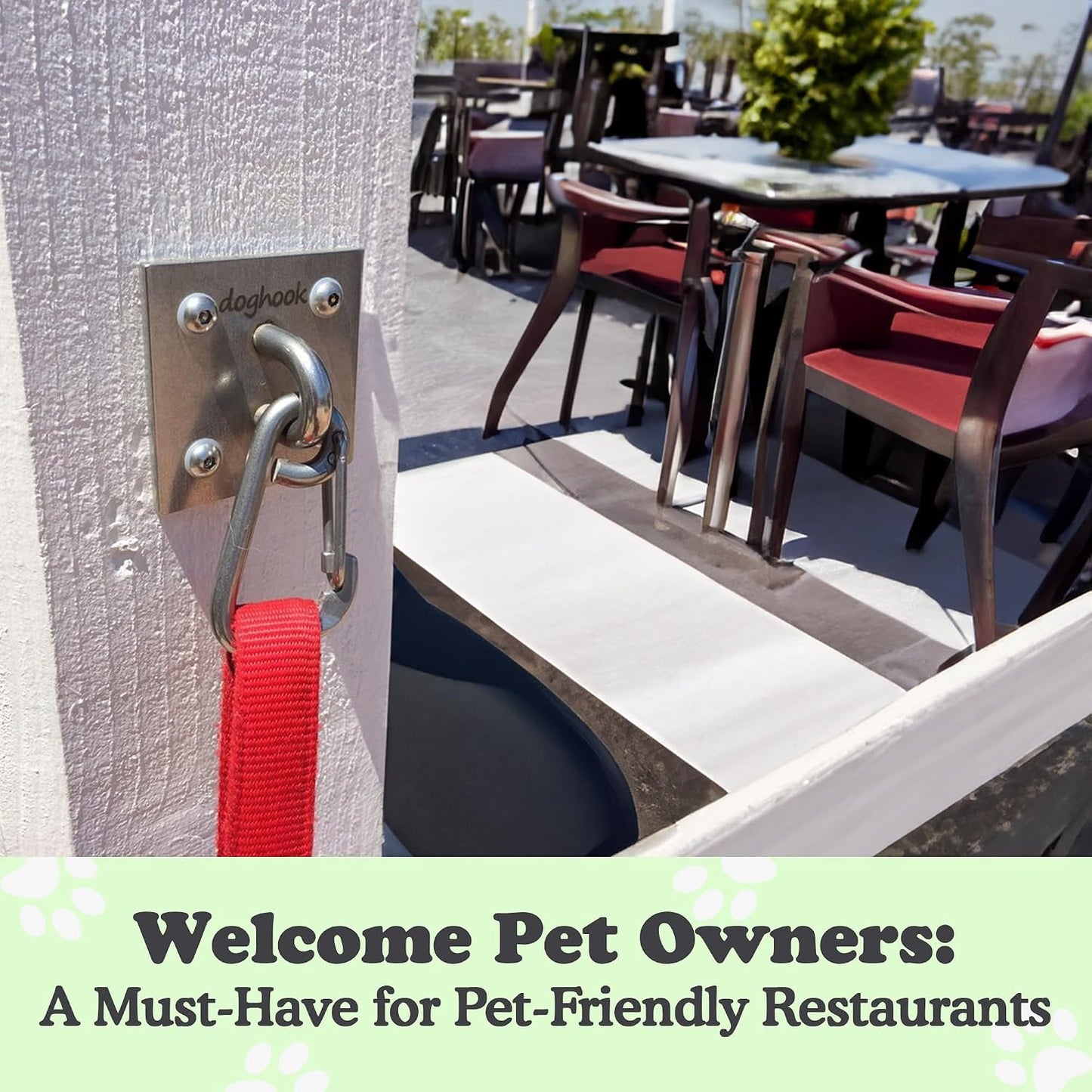Canine Hitch- Secure Dog Leash Parking Indoor- Outdoor Wall Hook with Clip - Tie Out Stainless Steel - Practical Lead Management for Home & Business