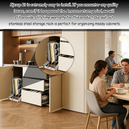 Pull Out Baking Pan Organizer for Cabinet, Cookie Sheet, Cutting Board, Tray Organizer for Cabinet, Adjustable, 22.5"D x11"H x 9"W, Pull/Slide Out Organizer-Heavy Duty, Chrome steel, 50-Year Warranty