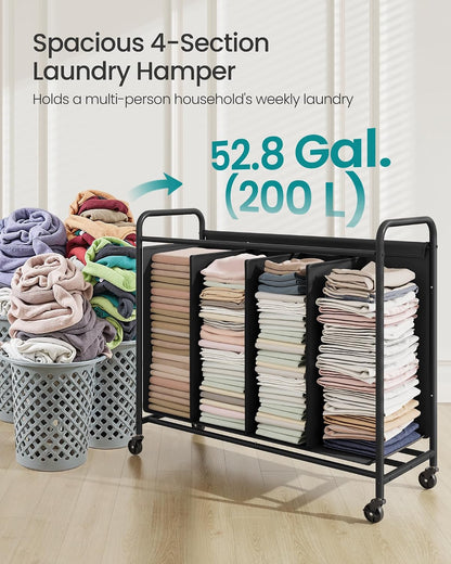 SONGMICS 2-Section Laundry Sorter, Laundry Hamper with Wheels, Rolling Clothes Hamper Cart with Large Capacity and Removable Bags, for Laundry Room, Bedroom, Bathroom, Ink Black URLS210B01 | Rolling Clothes Hamper Cart, Large Capacity, for Laundry Room,