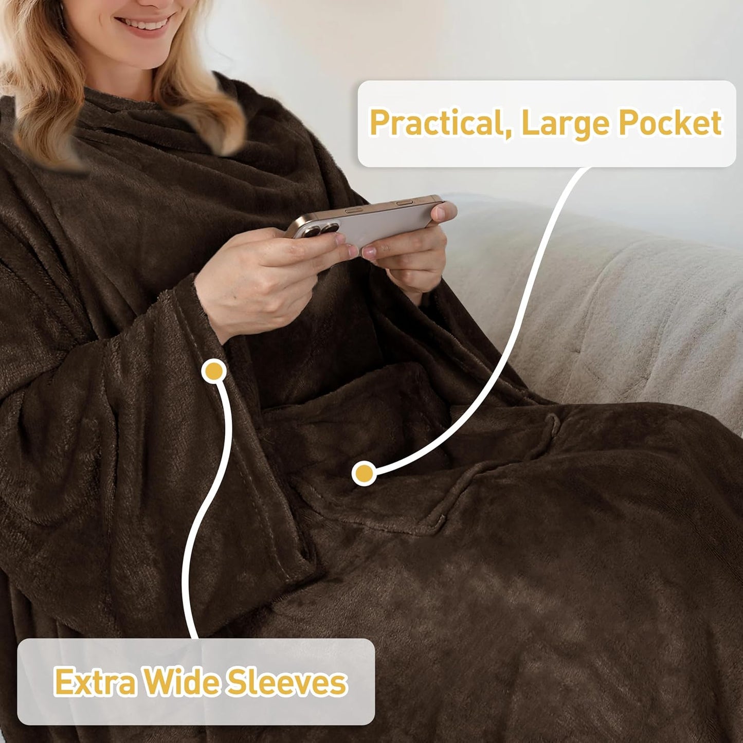 Catalonia Wearable Blanket with Sleeves & Foot Pocket for Adults | Soft Fleece Throw Wrap with Hands-Free Comfort, Perfect for Reading, TV Time & Relaxing, Christmas Gift for Women & Men