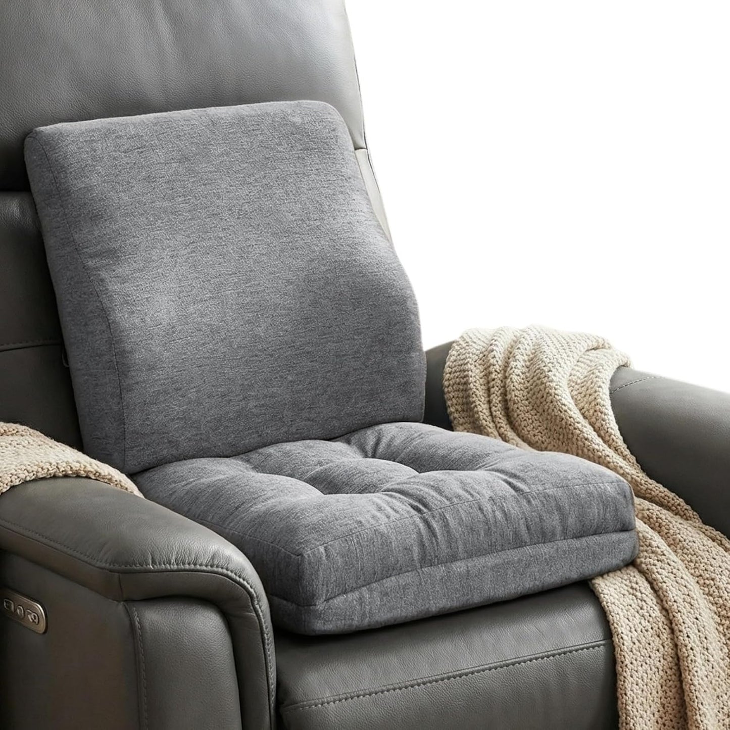 baibu Memory Foam Recliner Cushions with Lumbar Support Pillow Set for Elderly, 20x20x5 Inch Dual-Layer Design Non-Slip Recliner Seat Cushion & Back Support Pillow for Reduce Hip & Lumbar Pain, Brown