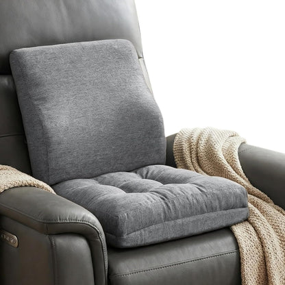 baibu Memory Foam Recliner Cushions with Lumbar Support Pillow Set for Elderly, 20x20x5 Inch Dual-Layer Design Non-Slip Recliner Seat Cushion & Back Support Pillow for Reduce Hip & Lumbar Pain, Brown