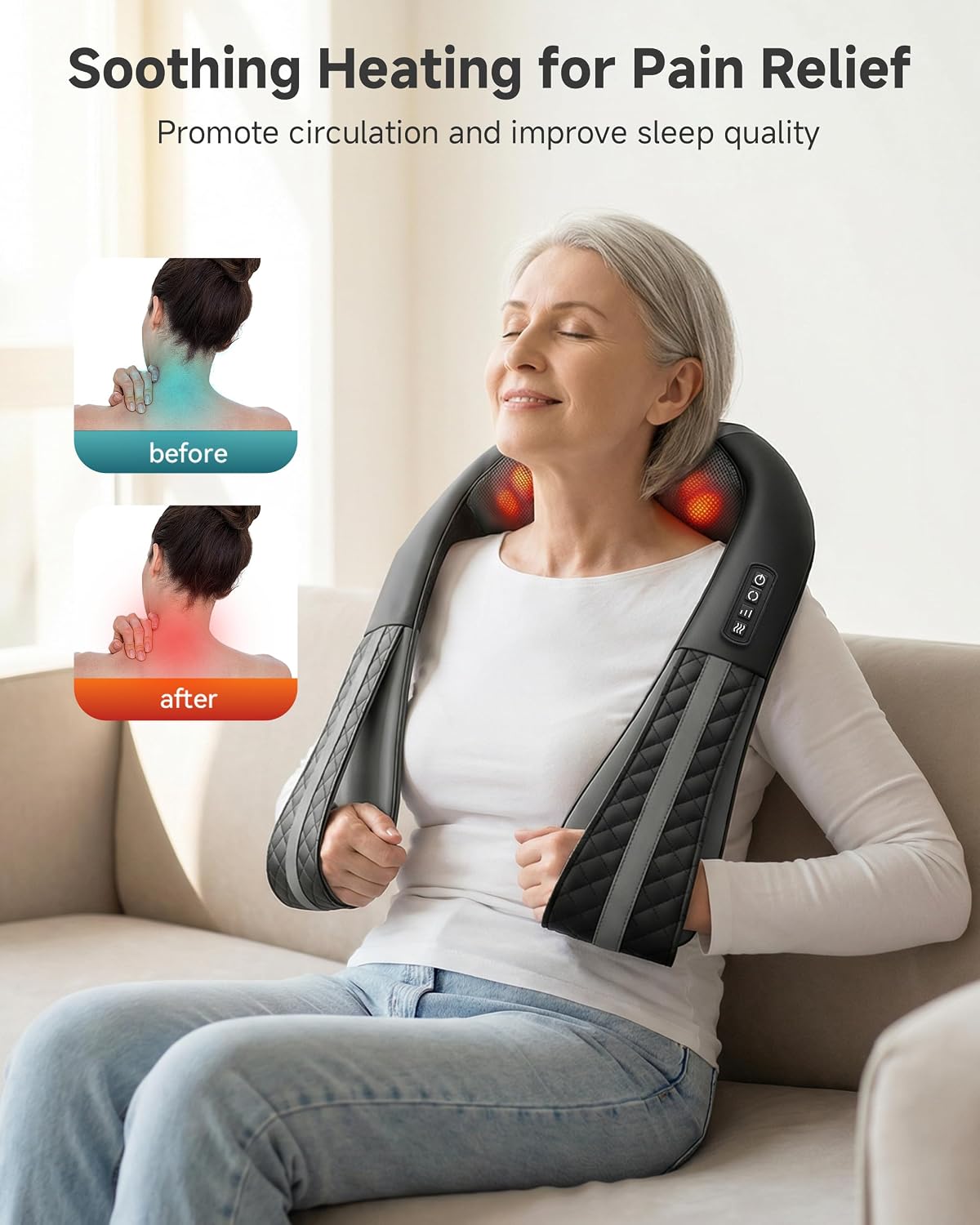 Shiatsu Neck & Shoulder Massager with Heat, Deep Tissue Back Massager
