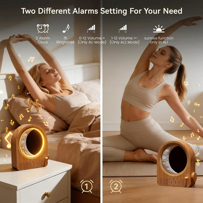 blonbar Sunrise Alarm Clocks for Bedrooms, Stepless Dimmable Moon Lamp Dual Alarm Clock with 12Levels Volume for Heavy Sleepers, 10 Natural Sounds with 30/60/90mins Timer, Gifts for Women