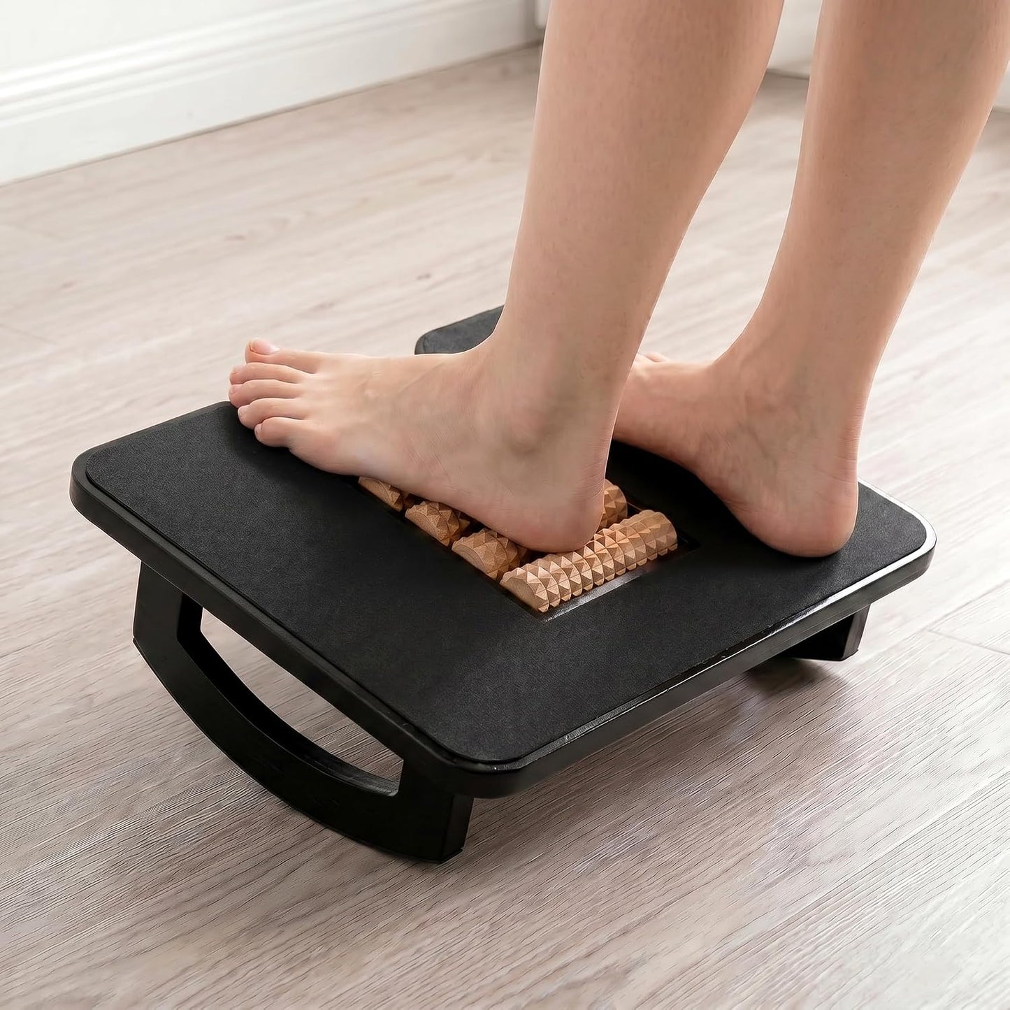 Bamboo Under Desk Foot Rest Foot Stool Rocking Footrest (Nature Semicircle) | Ergonomic Wooden Foot Stool with Non-Slip Surface