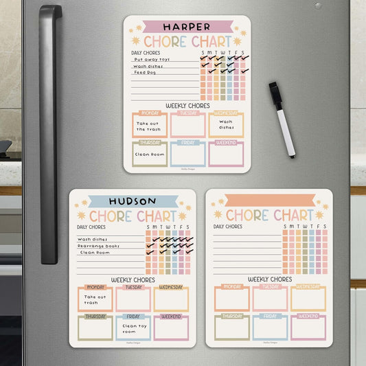 Hadley Designs Magnetic Chore Chart for Kids Multiple Kids – Dry Erase Chores Chart for Adults and Teens, Responsibility Task List for Family, Fridge Task Board Tracker at Home, Kraft Chore Board