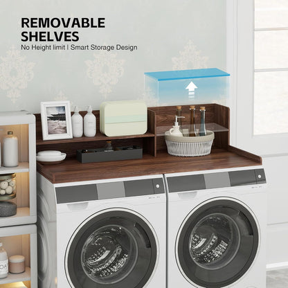2 Tier Wooden Washer Dryer Topper, Large Laundry Countertop Cover, Walnut | Washer And Dryer Topper Non-Slip Pads,Over Washer And Dryer Shelves For Clothes Folding,Space Saving Laundry Room Organizer