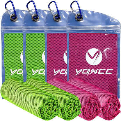 YQXCC 4 Pack Cooling Towels 40"x12", Cold Cool for Neck & Face | Cooling Neck Wraps, Soft Breathable Microfiber Chilly Towels, Ideal for Gym, Yoga, Golf, Running, Camping & Hot Weather