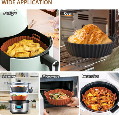 2 Pack Air Fryer Silicone Liners for Ninja, Reusable Silicone Bowl Basket Fit for 3 to 5QT Air Fryer, Replacement of Flammable Parchment Paper, Baking Tray Oven Accessories (Top 8in, Bottom 6.8in)