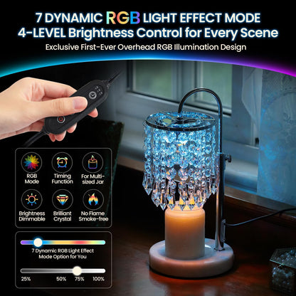 Candle Warmer Lamp with Timer Dimmer，2H/4H/8H Timer , Lamp Candle Warmer with Marble Base for Adjustable Height, Crystal Wax Melt Warmer for Jar Candles, House Warming Decor Gifts Mothers Day Gifts