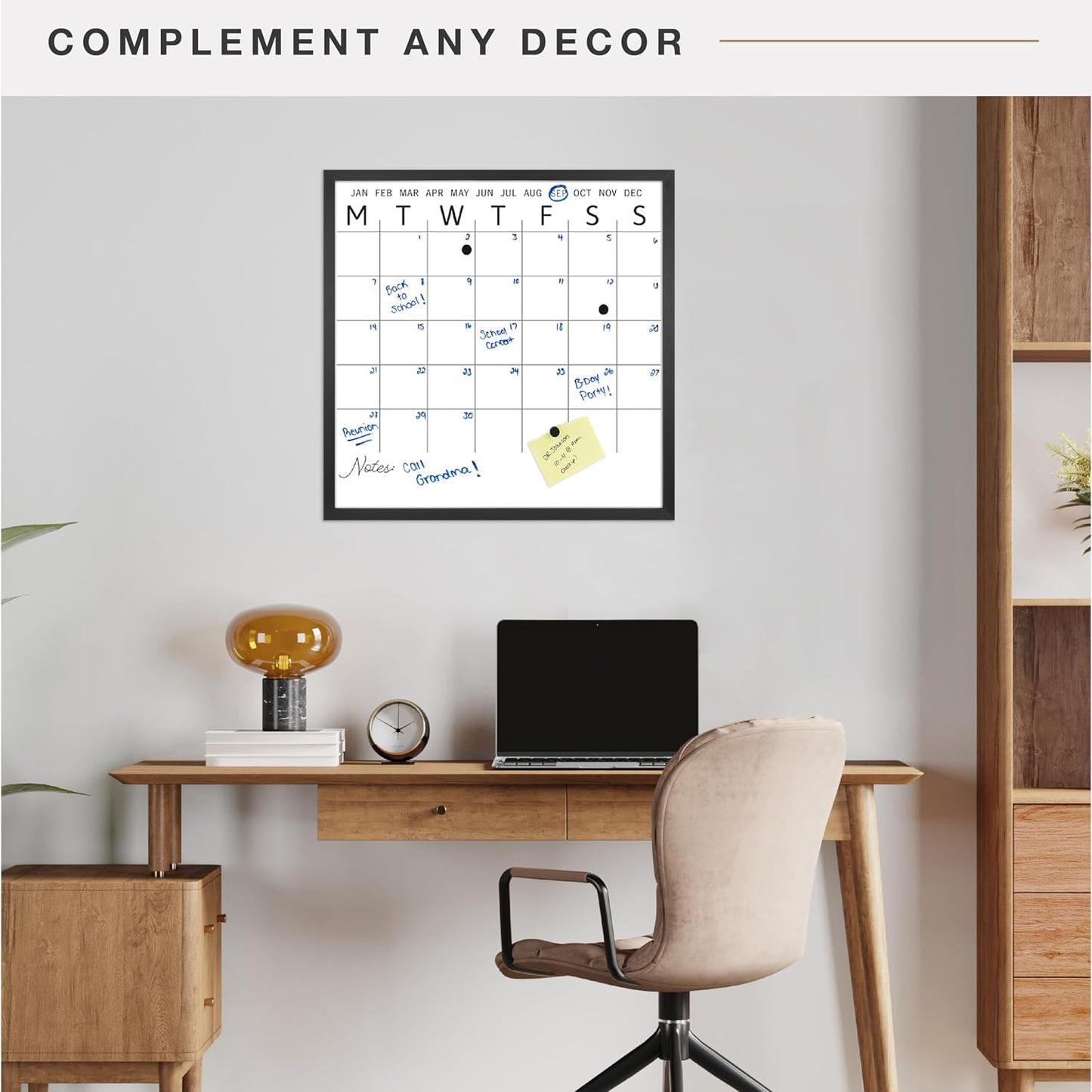 MCS Dry Erase Weekly Meal Planner Black Framed Calander Whiteboard, 11x24 | Dry Erase Weekly Meal Planner Black Framed Calander Whiteboard Frame, 11x24 Inch