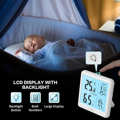 DOQAUS Digital Hygrometer Indoor Thermometer Humidity Meter with Backlight | 3s Fast Refresh, 3.05in Digital Temperature Humidity Monitor with Max Min Records for Home, Bedroom, Baby Room, Greenhouse