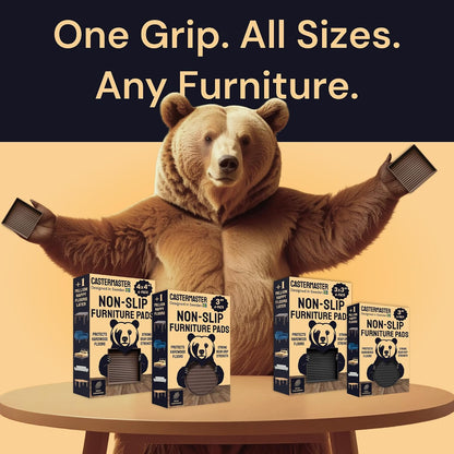 Non-Slip Furniture Pads - 4x4 in Brown, 4 Pack | Square rubber caster cups - anti-skid - Use for heavy sofas, beds & chairs on hardwood floors