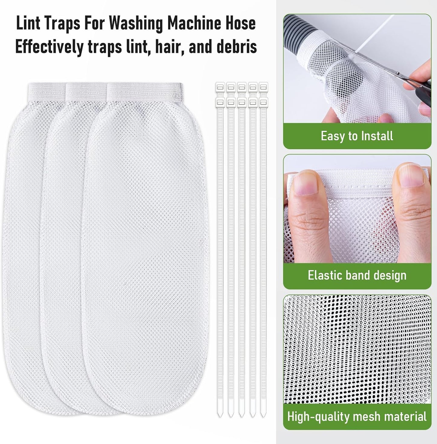 13 Pcs Washing Machine Lint Trap, Nylon Mesh Filter for Drain Hose | Easy Install Lint Catcher for Most Washers, Laundry Hair & Debris Catcher