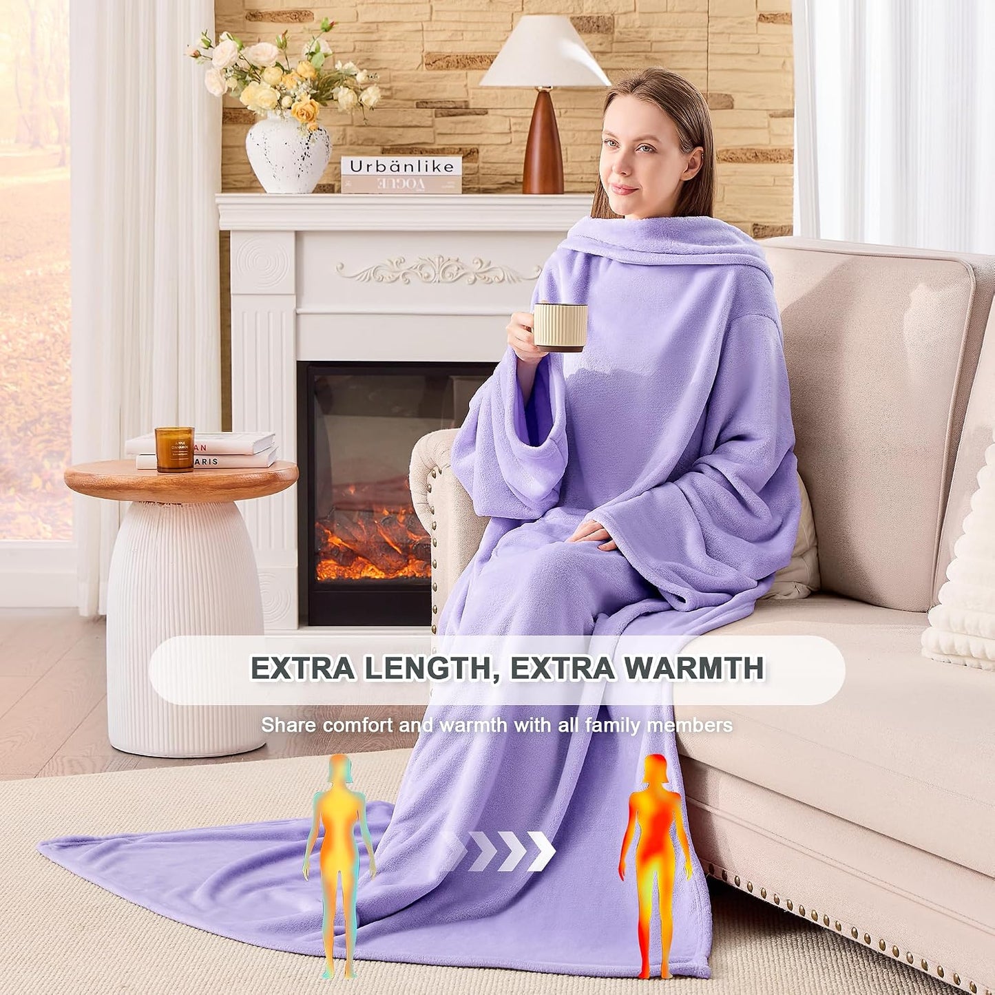 IFNOW Fleece Wearable Blanket with Sleeves, Oversized Snuggle Robe