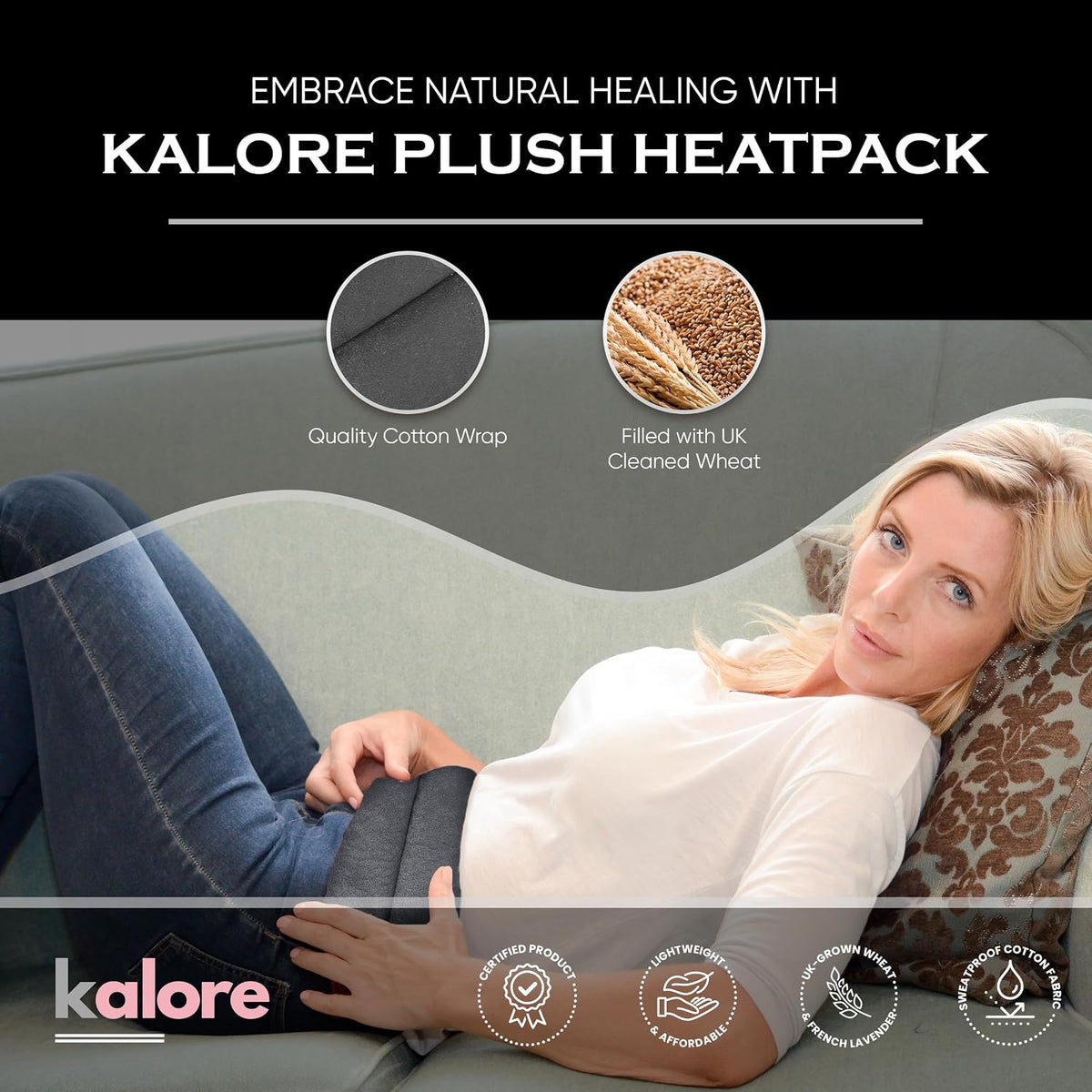 Microwavable Heating Pads for Winter Warmth, Back, Stomach & Head Comfort – Kalore Soft Cotton Tartan Neck Wrap – Even Heat Distribution Hot Compress Bag – Wheat Heat Pad XL – Unscented – Gray