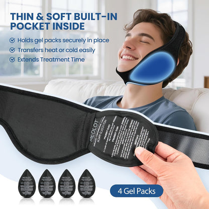 LotFancy Face Ice Pack Wrap for TMJ, Wisdom Teeth, with 4 Reusable Hot Cold Therapy Gel Packs, Pain Relief for Head, Oral and Facial Surgery, Dental Implants, Blue