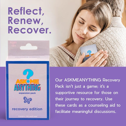 ASKMEANYTHING Recovery Pack Card Game - 100 Cards for Self-Improvement, Coping Skills, and Group Therapy